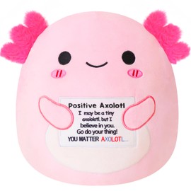 Xfrog Positive Axolotl Gifts, Emotional Support Axolotl with Positive Card for Decorations, Funny Emotional Support Plush Toy Cheer up Gifts, Soft Kids' Plush Pillows Gifts for Girls Boys Pink/25CM
