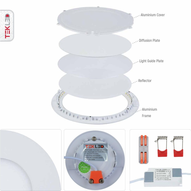 TEKLED LED Round Recessed Ceiling Light | Flat Panel Ultra
