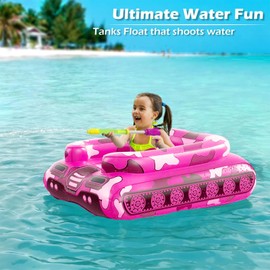 Inflatable Tank Pool Floats Kids - Jasonwell Toddler Pool Floaties Swimming Pool Tank with Water Cannon Gun Swim Floaty Rafts Lake Beach Party Pool Toys for Boys Girls Toddlers Kids