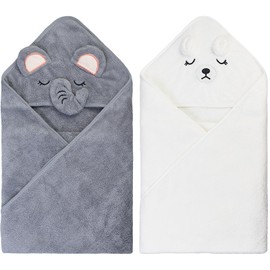 Okabay 2 Pcs Hooded Baby Towel Set, 80 * 80 cm Animal Design Baby Bath Towel, Baby Towel Super Absorbent, Animal Design Baby Bath Towels Absorbent, Baby Bath Towel Set for Baby Boys Girls Newborn