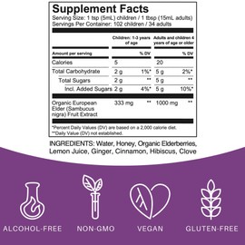 Elderlane Elderberry Syrup Elderberry Shots - Immune Support Supplement for Kids & Adults - Immune Boosters - Natural Immunity Booster - Made with Honey & Elderberries - Gluten-Free - 16.9 Fl Oz