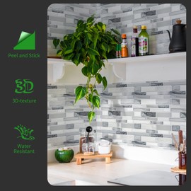 LONGKING Self-Adhesive Kitchen Backsplash, Marble Look Decorative Tiles (10 Tiles)