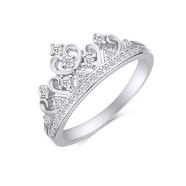 Round Cut White Cubic Zirconia Princess Crown Ring in 14k White Gold Over Sterling Silver Jewelry Gift For Her Ring Size-12.5