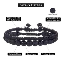 6mm Obsidian Onyx Lava Beads Mens Bracelet Set for Couples,Adjustable Bracelet Christmas Stocking Stuffers for Men Boyfriend Husband (Obsidian)