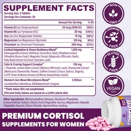 Cortisol Supplements for Women, 16 IN 1 Cortisol Detox for Women, with Magnesium, Ashwagandha, L-Theanine & Probiotics, Cortisol Reducer Manager for Hormone Balance, Mood & Digestion, 90 Tablets