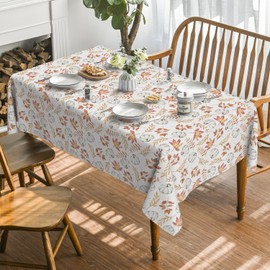 Horaldaily Fall Tablecloth 52x70 Inch, Thanksgiving Autumn Harvest White Pumpkin Orange Leaf Table Cover for Party Picnic Dinner Decor