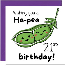 21st Birthday Card for Men Women Cute Pea Funny Birthday Card for 21 Year old Girl Daughter Friend Granddaughter Sister twenty one, twenty first Niece cousin