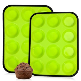 CAKETIME Silicone Muffin Pan for Baking, Metal Reinforced Frame Silicone Cupcake Pan Regular Size Muffin Tins Nonstick 12 Cups Easy to Move 2 Pack
