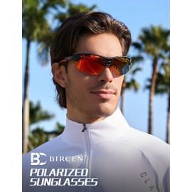 Bircen Mens Polarized Sunglasses for Sports: TR90 Lightweight Sun Glasses Wrap Around Shades for Fishing Driving Cycling