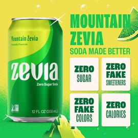 Zevia Zero Sugar Soda, Mountain Zevia, 12 oz Cans (24-Pack) – Naturally Sweetened, Non-GMO Project Verified, Gluten-Free, Vegan
