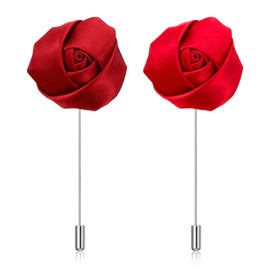 2Pcs Red Boutonniere for Men, Silk Rose Lapel Pin, Handmade Flower Pin for Gentlemen, Elegant Wedding Prom Suit Accessory, Stylish Groom Boutonniere