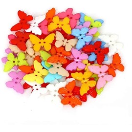 100 botones surtidos con forma de mariposa, tamaño de 2,2 cm para manualidades y decoración, colecciones, costura de diferentes colores para manualidades, resina, dos agujeros, botones para costura