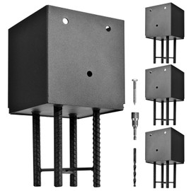4 Pack Metal Post Base Holder, 6''x6'' (Internal 5.5"x5.5"), Post Anchor Brackets Ground Spike Use for Concrete Deck for Wood Fence, Railing, Pergola, Porch (Black)