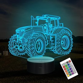 Tractor Gifts for Boys, Girls Attivolife 3D Illusion 16 Color Changing Dimmable Hologram Lighting, Smart Timer Toy USB Charge Table Desk Bedroom Decoration Creative Gift for Kid with Remote Control