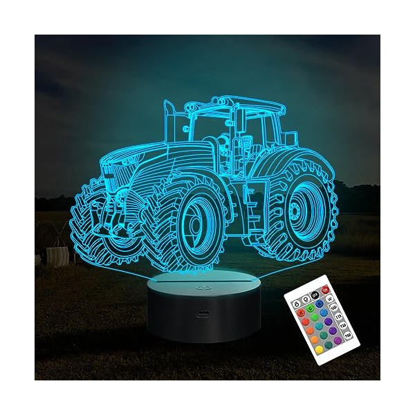Tractor Gifts for Boys, Girls Attivolife 3D Illusion 16 Color Changing Dimmable Hologram Lighting, Smart Timer Toy USB Charge Table Desk Bedroom Decoration Creative Gift for Kid with Remote Control