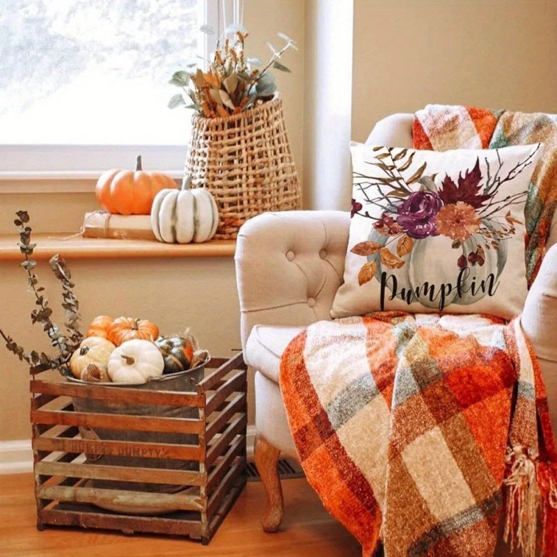 4pcs Fall Pillow Covers Throw Pillowcase Autumn Pumpkin Thanksgiving Decor
