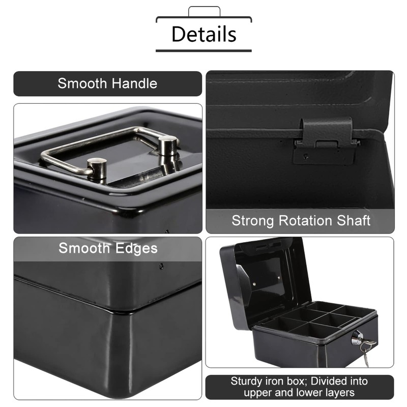 Security Cash Box, Fireproof Box with Key Lock 6 Slots