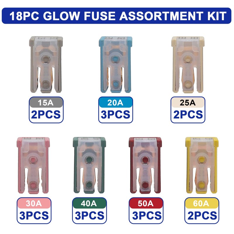 18 Pcs 32V Mini Slotted Automotive MCASE Shaped Cartridge Fuse
