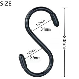 15 S-Hooks with Non-Slip Rubber Coating, 3-Inch Long, S-Hooks for Closet, Steel Metal, Black Vinyl-Coated Small S-Hooks for Hanging Jeans, Pots, Pans, and Coffee Cups，Black
