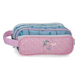 Enso We Love Flowers Triple Pencil Case Pink 22 x 10 x 9 cm Polyester Pink Triple Case, Pink, Triple case