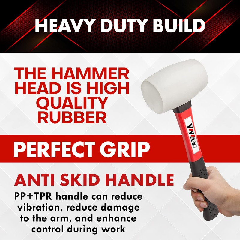 YIYITOOLS Rubber Hammer, 16oz rubber mallet With fiberglass Handle,white