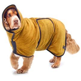 Lucky Paws® UK Dog Drying Coat - Luxurious Double Layer Dog Towel Robe - Dry Your Dogs in Minutes - Ultra Absorbent Drying Robe & Super Soft Dressing Gown (XS, Ochre)