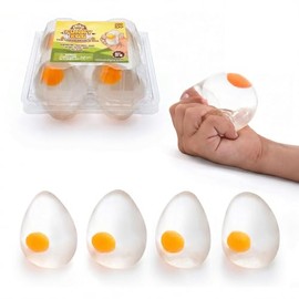 IPIDIPI TOYS Super Solid Squishy Eggs Stress Balls – Clear Egg Yolk Fun Squeeze, Yolk Balls for Kids - Birthday Party Favors, Classroom Prizes, Goodie Bags Stuffers for Kids – Super Solid, Pack of 4
