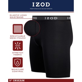 Izod Men's 5 Pack Performance Cycle Boxer Brief, Black/Black/Black/Black/Black, L