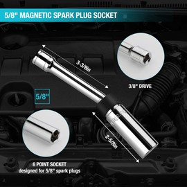 DURATECH 5/8" Swivel Magnetic Spark Plug Socket, Thin Wall Spark Plugs Socket with 6-Point, Enhanced Magnetic Head, 3/8" Drive x 6" Total Length, Cr-V Steel Made