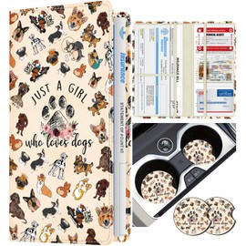 Slohif Car Registration and Insurance Card Holder - Dogs Vehicle Glove Box Organizer Women with Magnetic Shut Leather Automobile License Holders Coasters Auto Accessories Case for Document