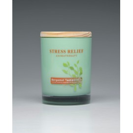 Scentsational Stress Relief Aromatherapy Candle, Bergamot Teakwood, 11 oz, Wooden Lid, 55-60 Hour Burn Time Poured in The USA