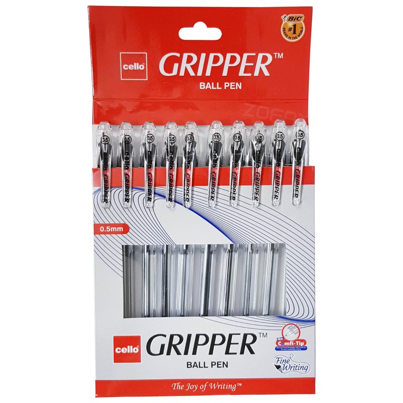 BLACK Ballpoint Pens, Gripper, BLACK, 0.5mm Fine Point, Pack of