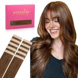 WENNALIFE Tape-In Real Hair Extensions, 55 cm, 30 g, Pack of 10, Invisible Tape-In Extensions, Real Hair Extensions, Remy Straight Hair Extensions, Real Hair, #5R Light Auburn Brown