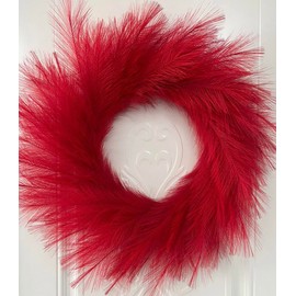 VOULUX Fluffy Artificial Large Faux Pampas Grass Wreath 27" Red Modern Feather Boho Indoor Farmhouse Wall Decor Baby Sea Grass Spring Wheat for Front Door