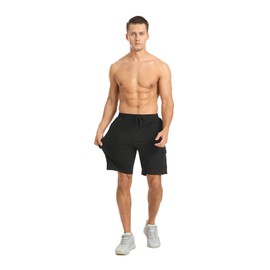 STICKON Mens Shorts Casual Athletic Shorts Summer Jogger Shorts Drawstring Elastic Waist with Pockets（Black1, Medium）