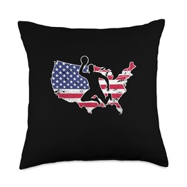 American USA Flag Dodgeball Player Silhoutte Throw Pillow