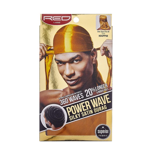 Red By Kiss Power Wave Silky Satin Durag Extra Long Tails, Gold