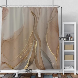 Baocicoo Brown Gold Marble Shower Curtain Set Golden Cracked Lines Modern Shower Curtains for Bathroom Living Room Decor Polyester Durable Waterproof Curtain for Bathroom with Hooks 72x78 Inches