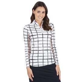 IBKUL Athleisure Wear Sun Protective UPF 50+ Icefil Cooling Tech Cordova Print Long Sleeve Mock Neck Top – 10495 White/Peri Cordova XL