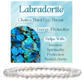 Bivei Crystal Bracelet for Women 4 mm Beads Semi-Precious Stone Natural Stone Stretchy Elastic Jewellery Yoga Gifts, 18.5 cm, Stone, No gemstone