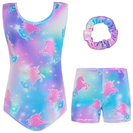 Nidoul Girls Gymnastics Leotards with Shorts Sleeveless Sparkly Dance Biketards Ballet Tumbling Outfit for Girls 7-8 Years