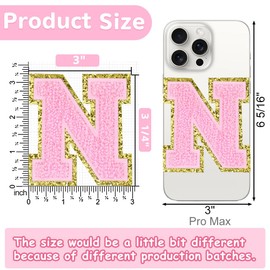 6 Pcs Large 3 Inch N Chenille Letter Patches, Iron on Letters for Fabric and Clothing, Glitter Embroidery Varsity for Letterman Jacket, Backpacks Hats, Sew or Iron on