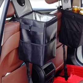 RETZLA Car Trash Can with Lid and Storage Pockets - 100% Leak-Proof Organizer, Waterproof Trash Can, Multi-Purpose Car Trash Can, 2 Gallon, Black