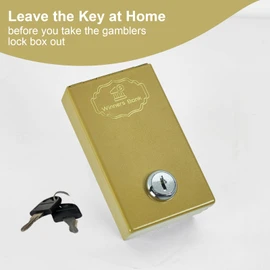 Metal Box for Gambler - Winners Bank Portable Safe Casino Money Pocket Sized Cash Box with Key Go Home Money - Golden