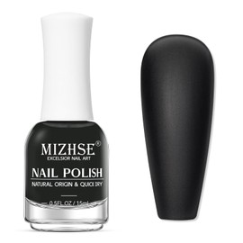 MIZHSE Matte Black Nail Polish, Quick Dry Velvet Black Nail Polish, Non-Gel Air Drying Fast 15 ml Regular Glossy Shiny Finish Nail Lacquer, Full Coverage Nail Art Manicure DIY Home