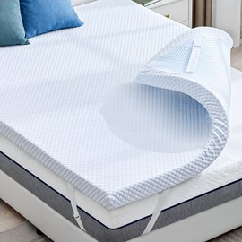 SINWEEK 3 Inch King Mattress Topper with Ice Fabric & Ventilation, CertiPUR-US Certified 70N Memory Foam, Non-Slip Base & Adjustable Straps - Cooling Mattress Topper for Pressure Relief