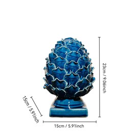 Handmade Blue Ceramic Artichoke Statue - Unique Artisanal Decorative Sculpture, Decor for Living Room, Bedroom, Office, Bookshelf