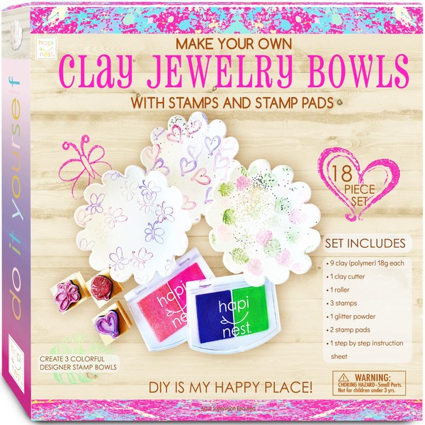 Hapinest DIY Clay Jewelry Dish with Stamps Arts and Crafts Kit Gifts for Girls Kids Ages 8 9 10 11 12 Years Old
