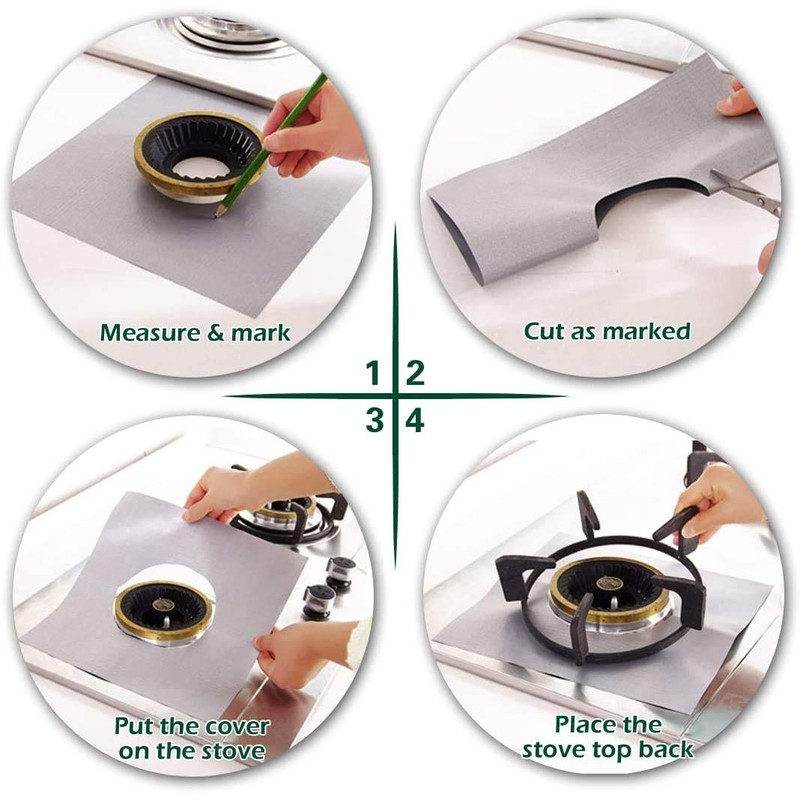 Luxerlife Stove Burner Covers Upgraded Double Thickness Silver Reusable Non-Stick
