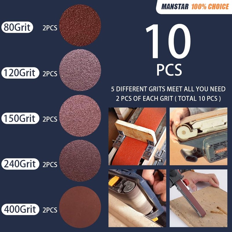 10 Pcs 2 x 72 Inch Assorted Aluminum Oxide Sanding